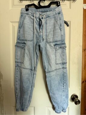 American Eagle Outfitters Light Blue Denim Cargo Joggers